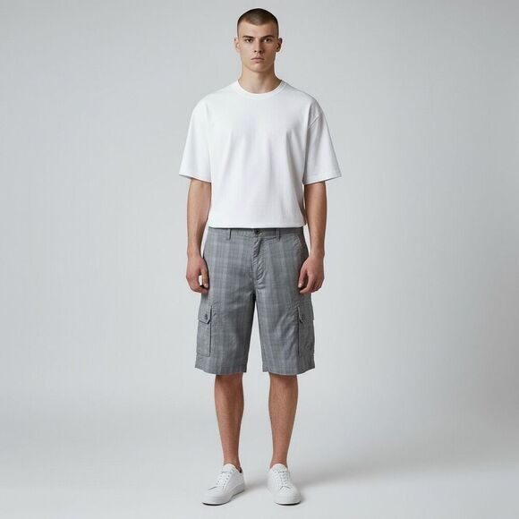 Greg Norman Gray and White Plaid Shorts Stretchy Shorts with Pockets waist 38 - Picture 12 of 12